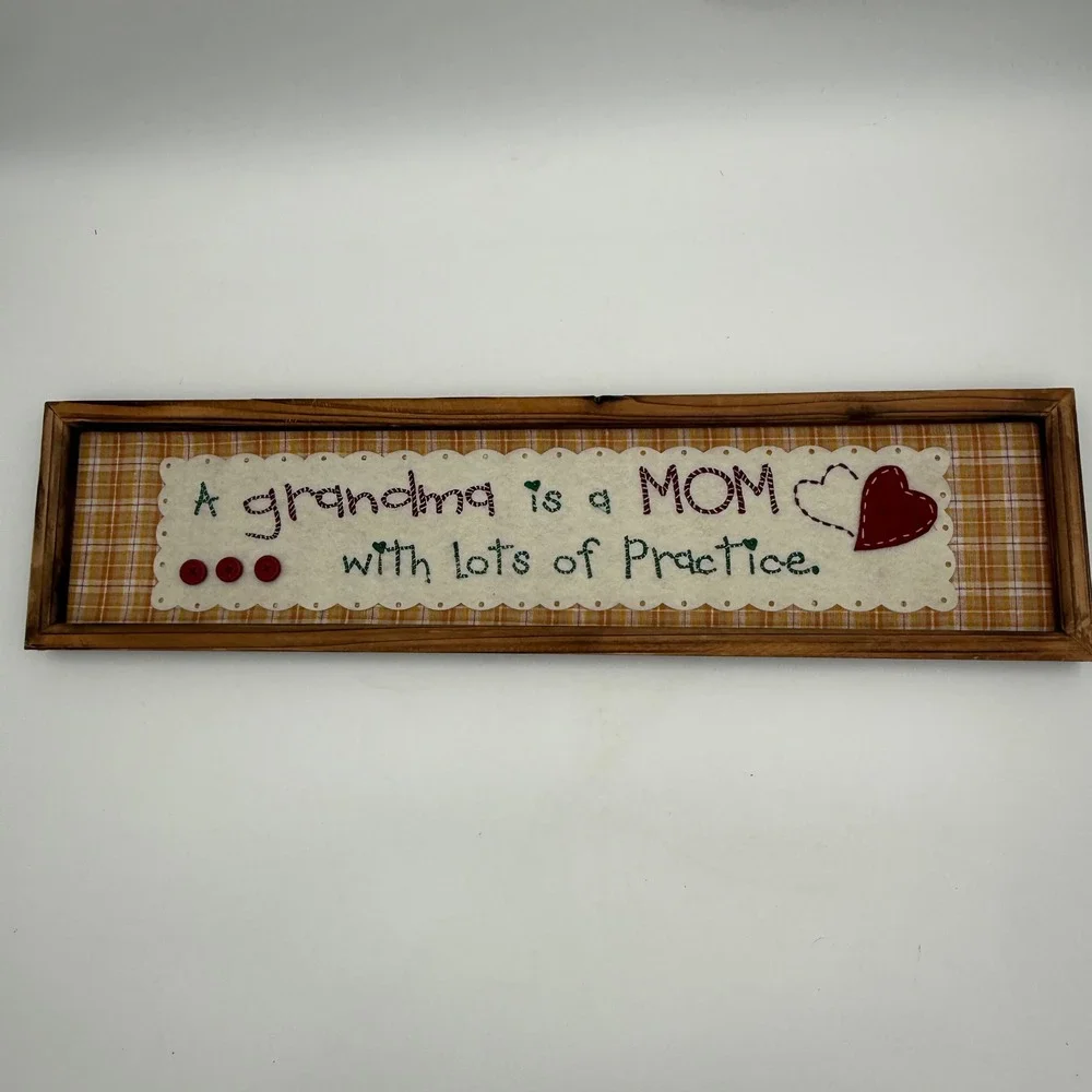 Grandma Is A Mom With Lots Of Practice Wood Framed Wall Art Plaque Rustic Decor